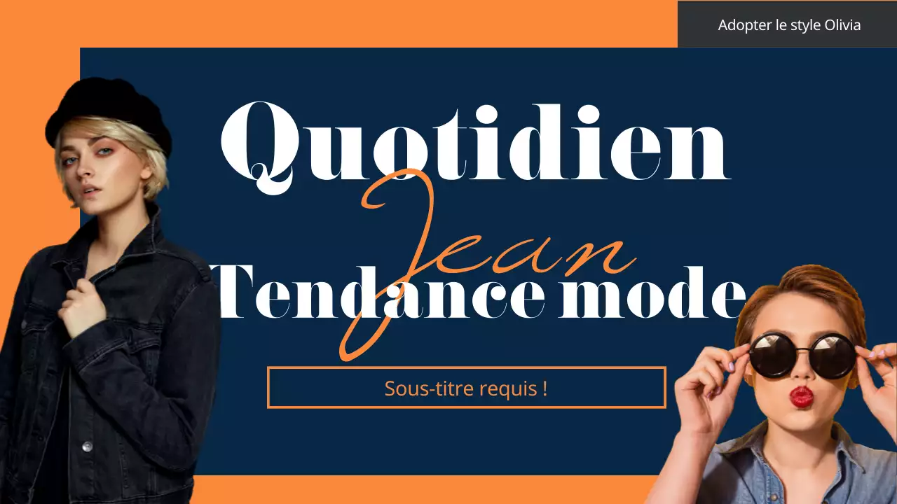 Des combinaisons de tenues en denim pour s'adapter à vos couleurs personnelles dans un concept vif de marine et d'orange