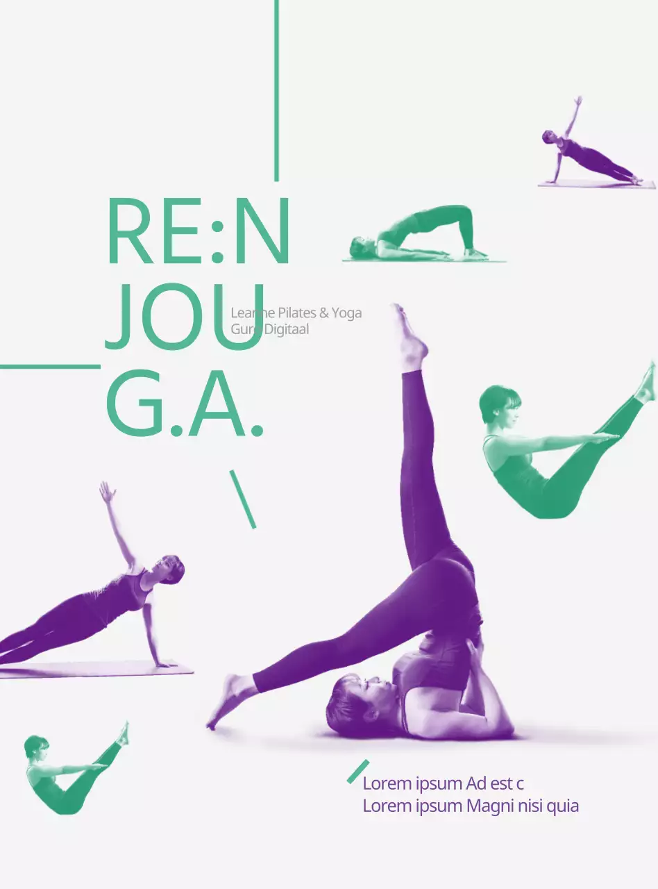 Informeer en promoot yoga in een eenvoudige groene en paarse stijl