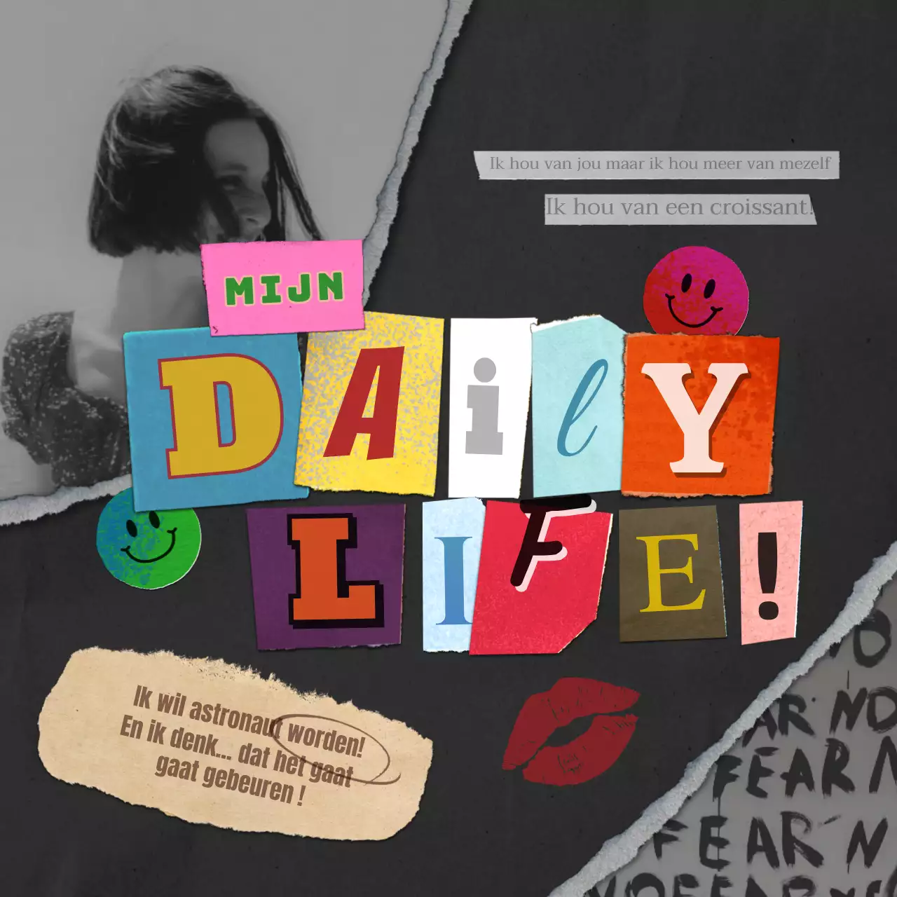 Dagboekbundel met een vervaagde vintage collage look