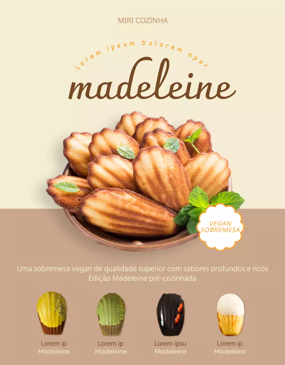 Sobremesa vegana com cores vivas Bolachas Madeleine página de detalhes