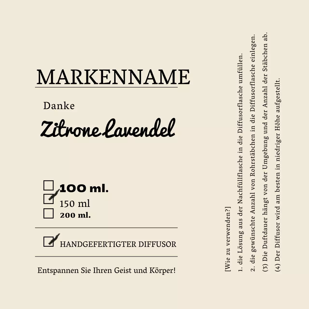 Etiketten für Diffusoren