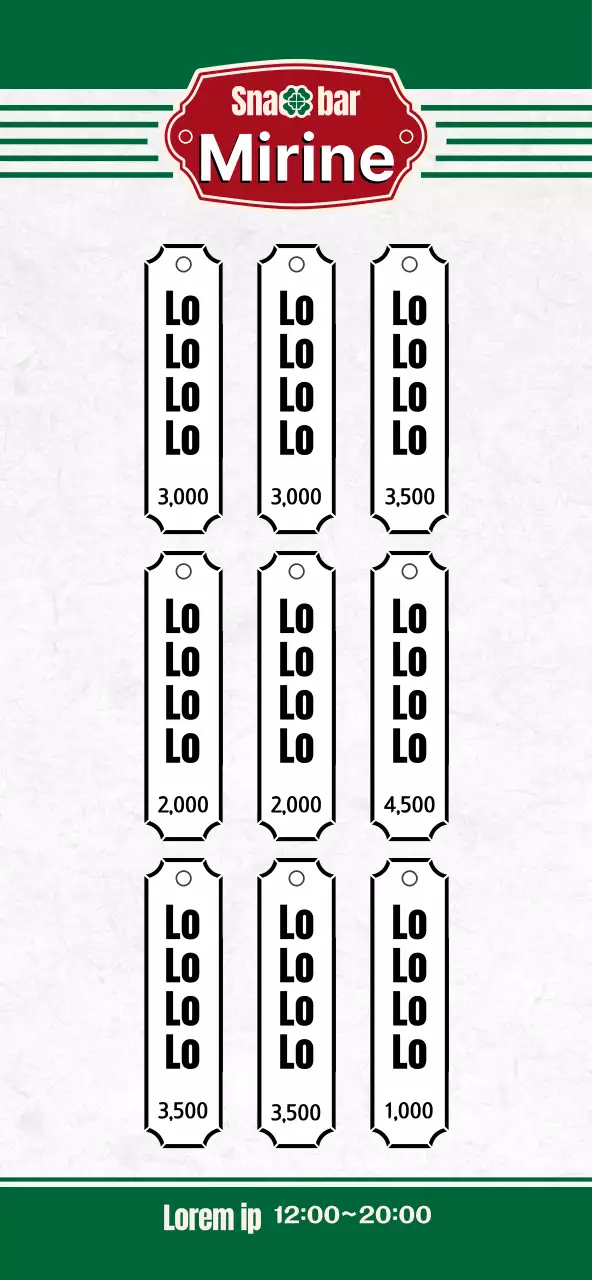 Semplice cartellone di menu verde e rosso per un negozio di bento