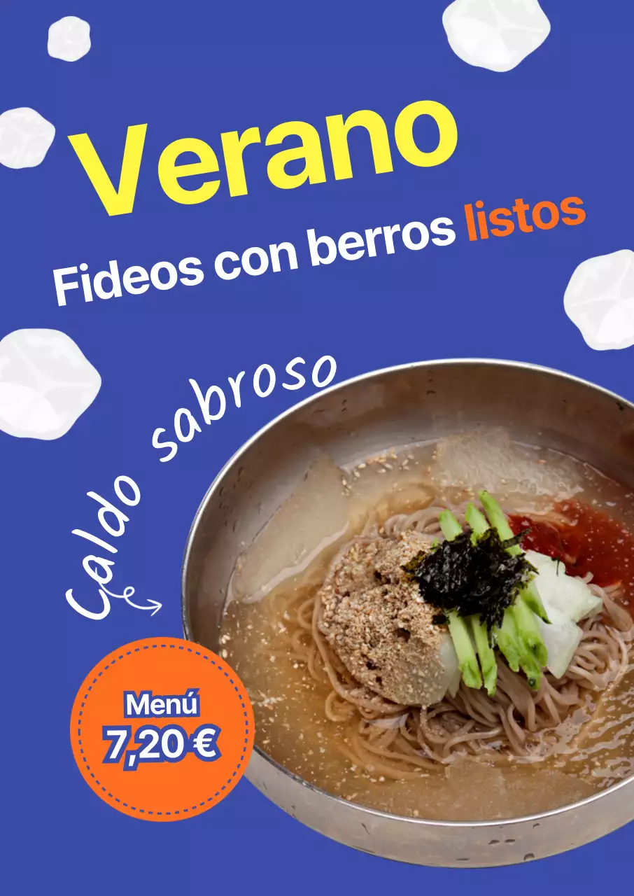 Evento de lanzamiento de soba de trigo sarraceno con fondo azul