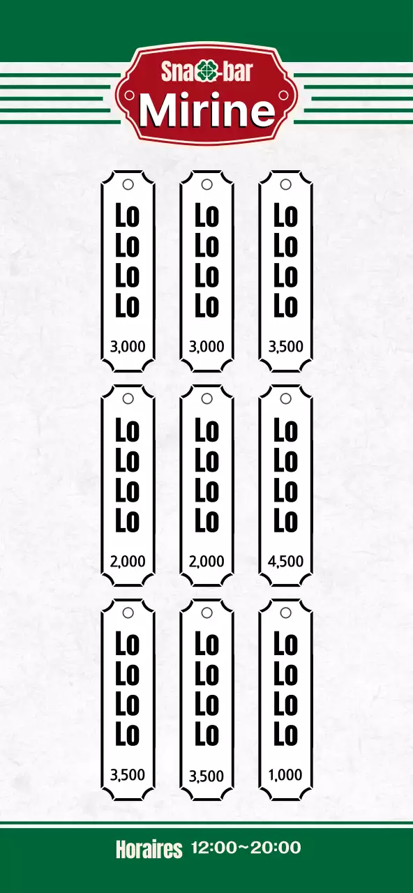Tableau de menu simple vert et rouge pour un magasin de bento