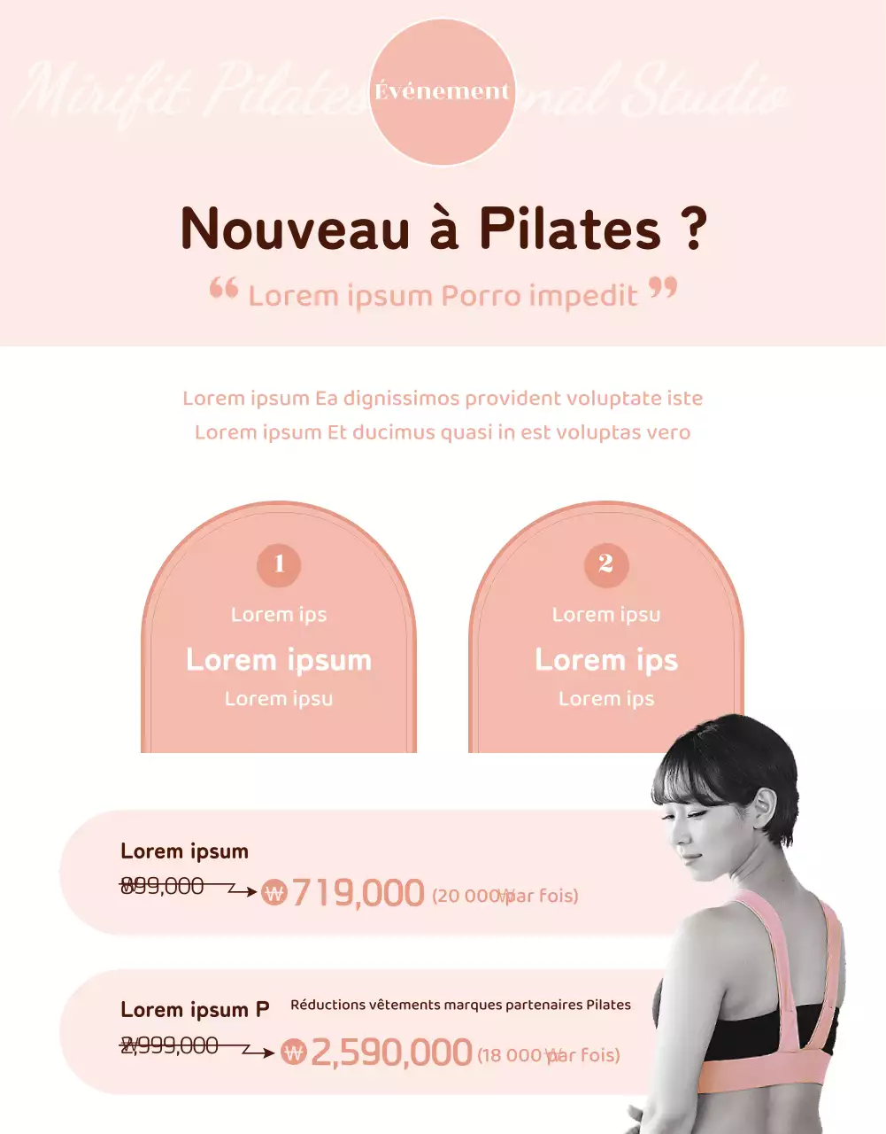 Thème promotionnel monotone pour la méthode Pilates avec des illustrations épurées et des formes arrondies
