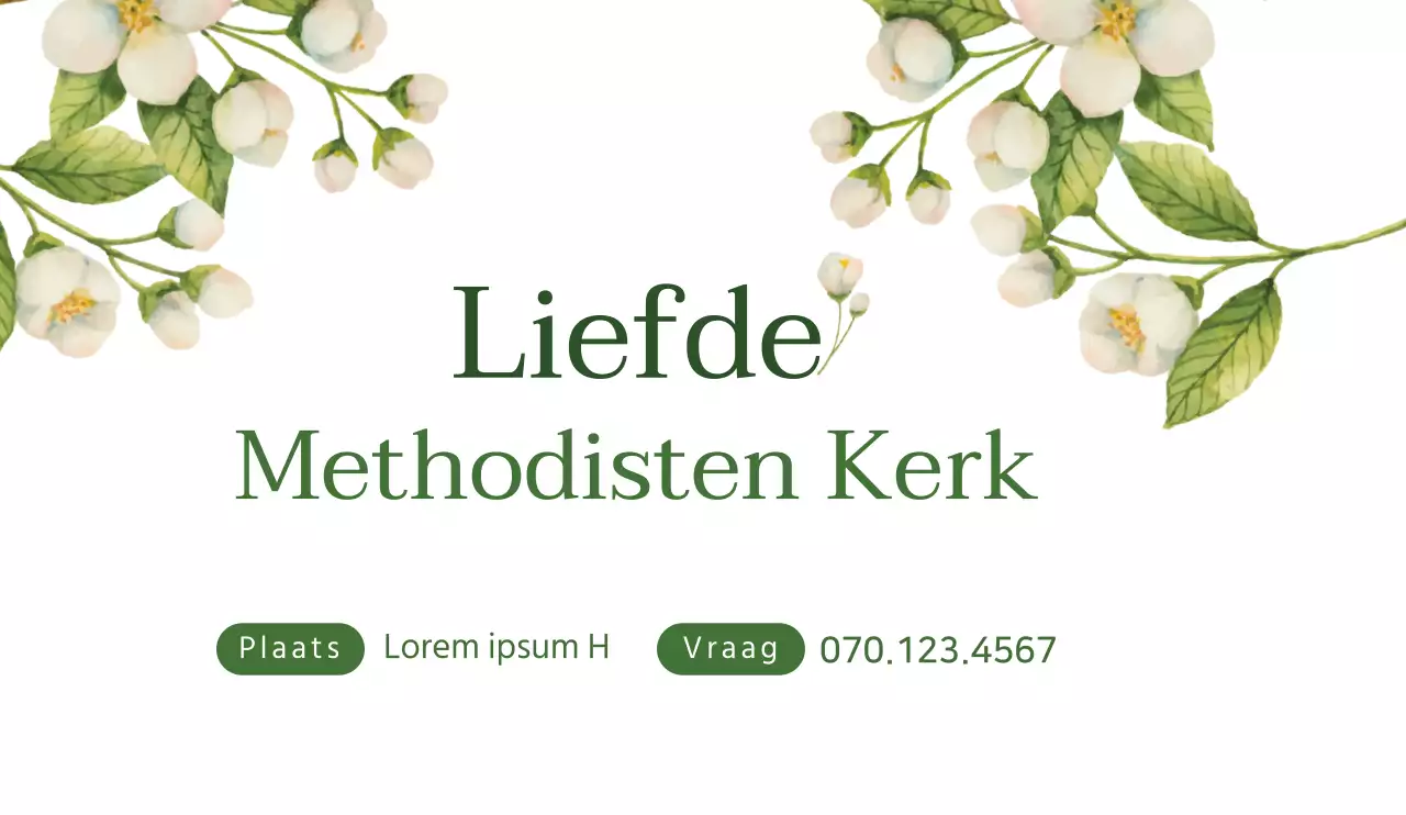 Strak en rustig promotioneel kerkontwerp met geïllustreerde bloemen