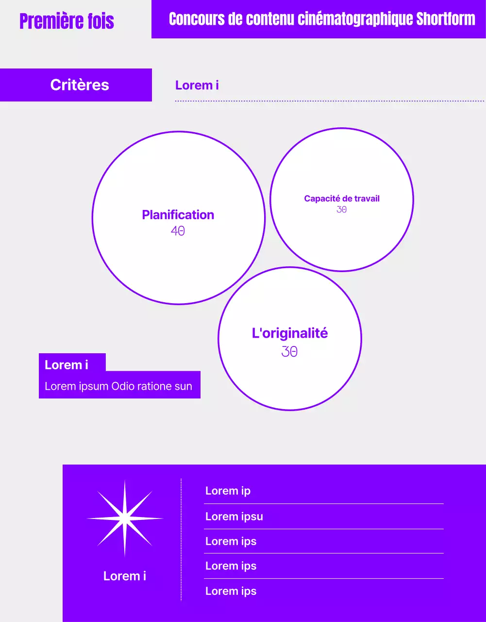 Concours de contenu court humoristique avec des images géométriques violettes