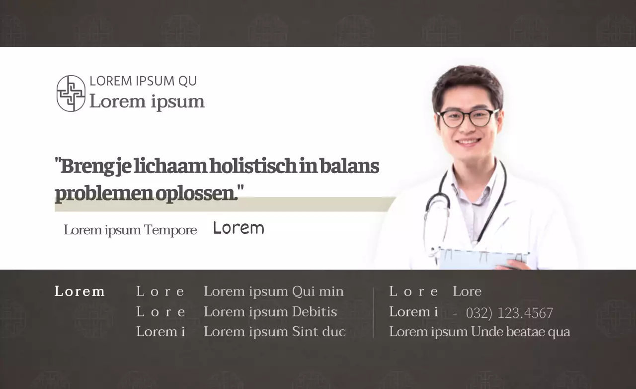 Strakke stijl in donkerbruin en wit Voor informatie en promotie van de kliniek.