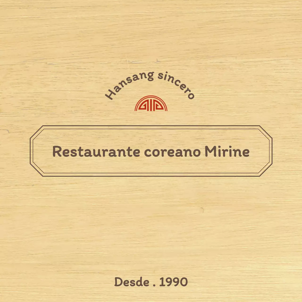 Diseño de restaurante coreano con un borde conceptual limpio en marrón y rojo