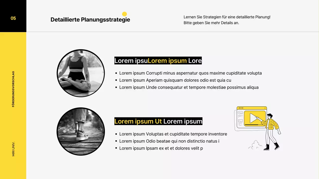Marketing-Promotion-Plan für einen Turnschuh mit einem lebendigen Farbillustrationskonzept in Gelb- und Schwarztönen.