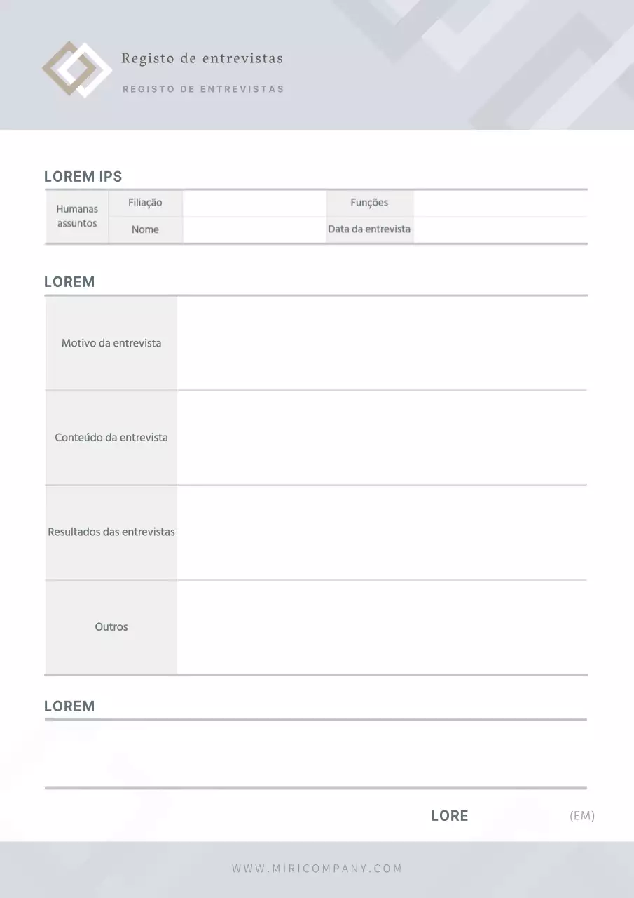 Livro de registo de entrevistas de documentação empresarial cinzento simples