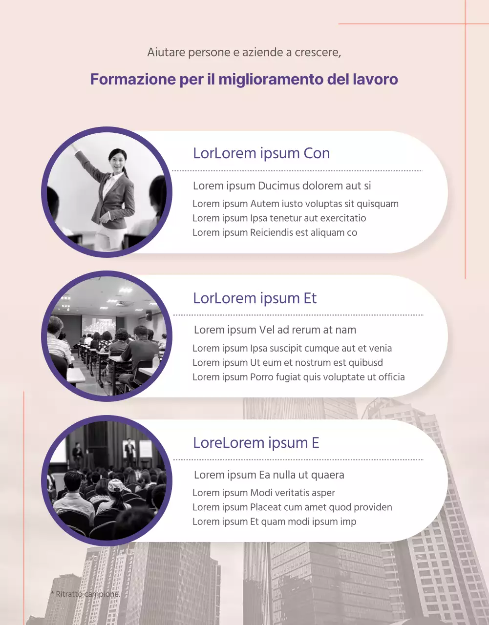 Dettagli del programma aziendale in viola con accenti arancioni