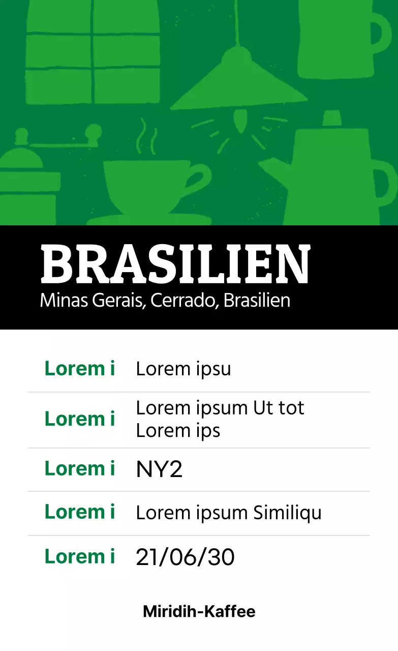 Bunte Vintage illustrierte Bohne Kaffee Etikett Brasilien