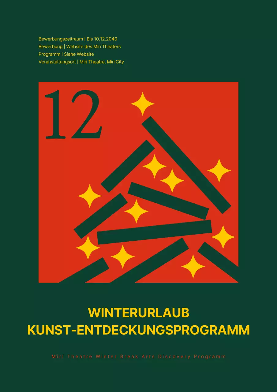 Winterpausenprogramm mit grünem und rotem Weihnachtsbaum-Schneeflocken-Konzept