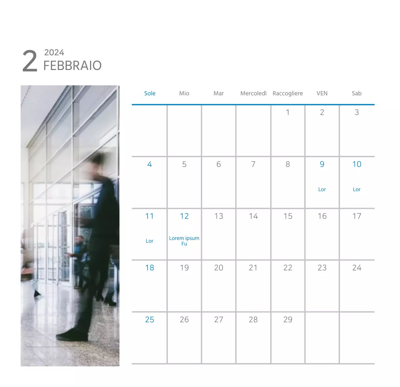 Calendario aziendale bianco e pulito