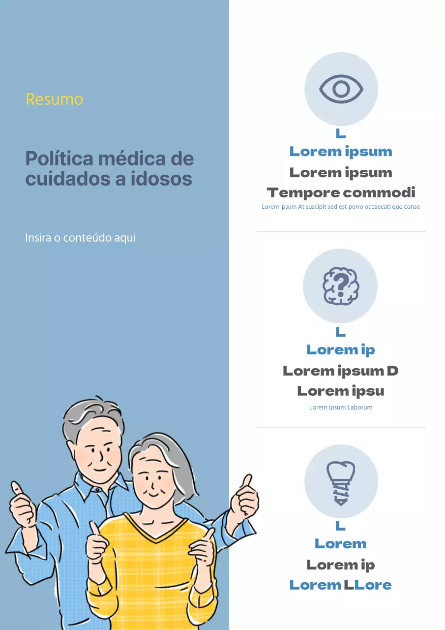 Ficha de informação azul sobre cuidados a idosos