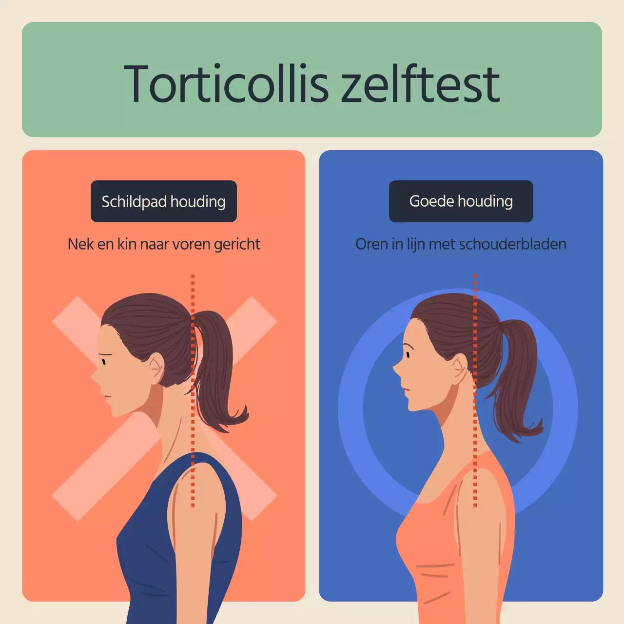 Schildpadhals Pilates Revalidatie Informatie in Blauw en Oranje