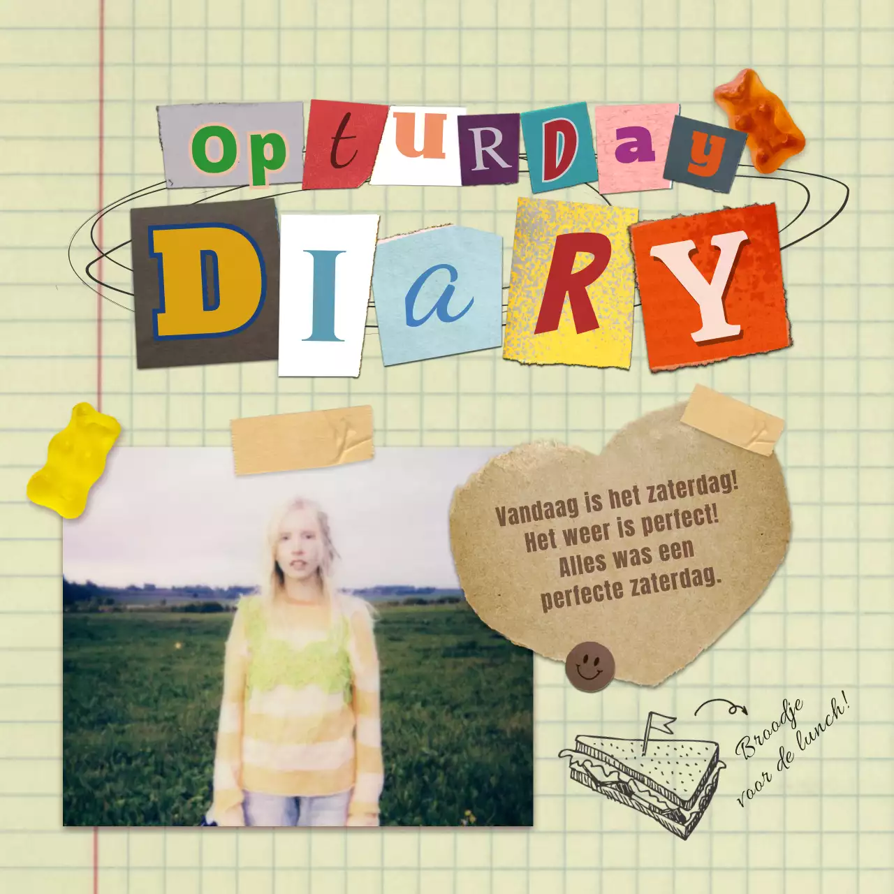 Dagboekbundel met een vervaagde vintage collage look