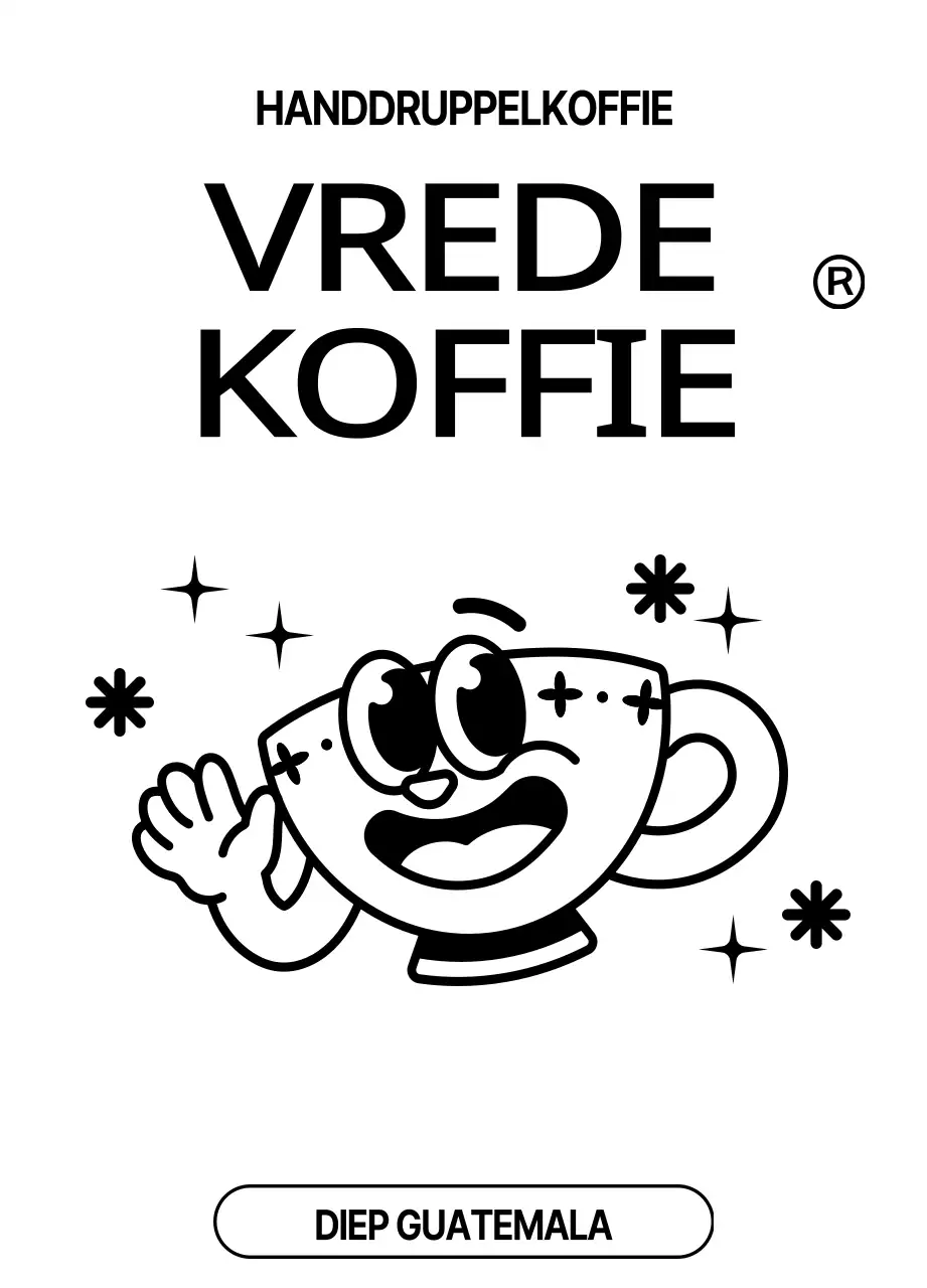 Koffiebonen met een schattig ontwerp met een illustratie van een zwart koffiekopje