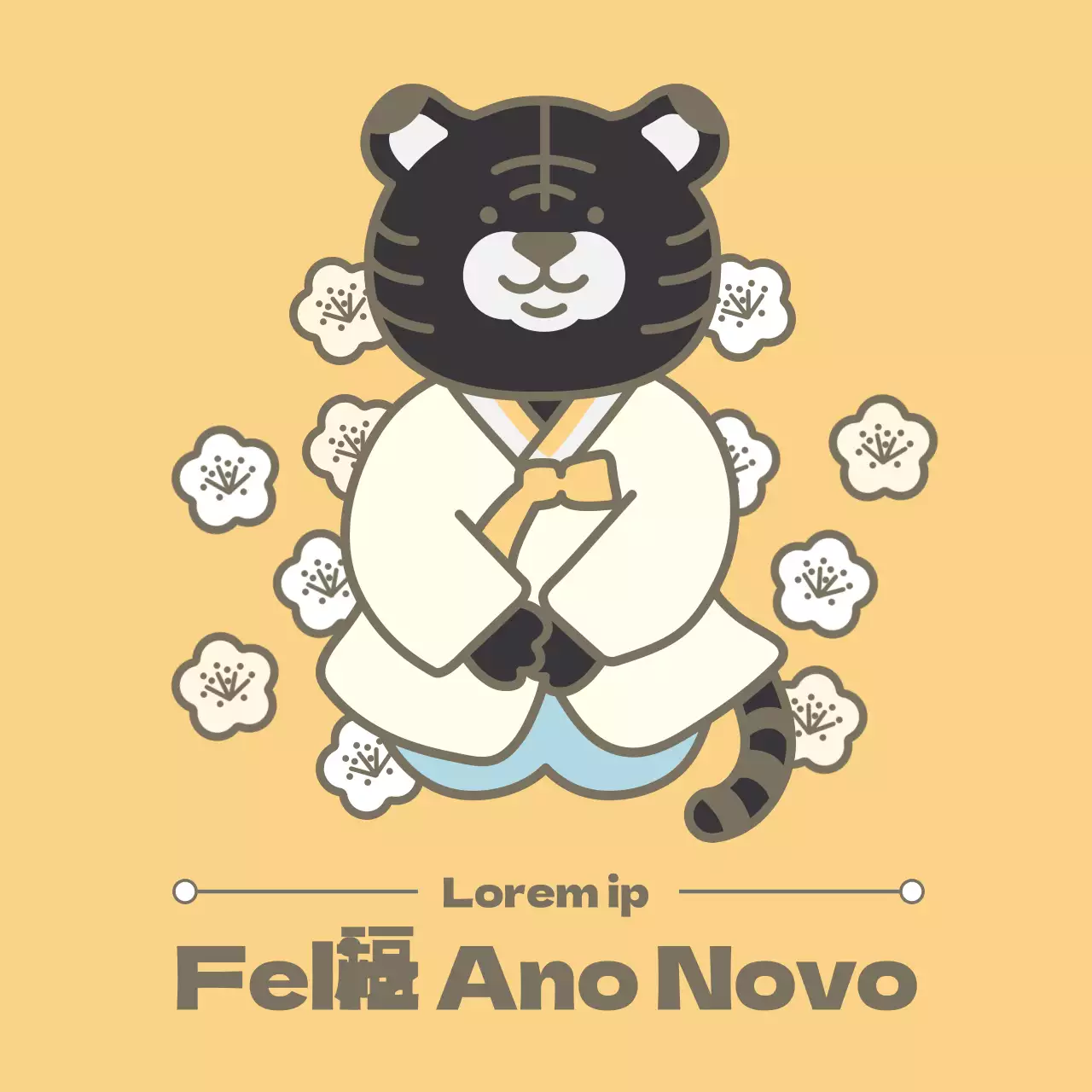 Cartão de felicitações de Ano Novo com carácter de tigre preto amarelo e bonito