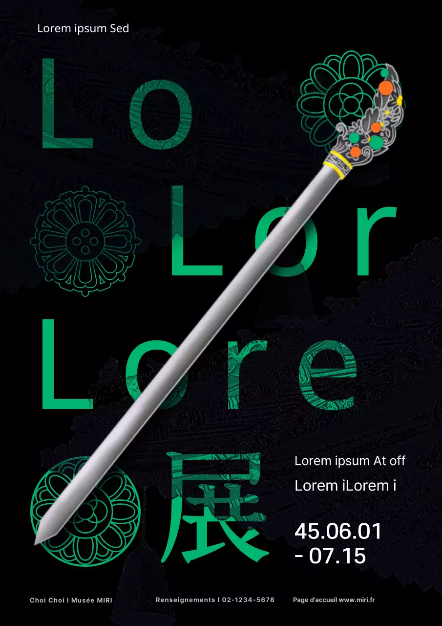 Noir Vert Luxueux ornements traditionnels coréens exposition