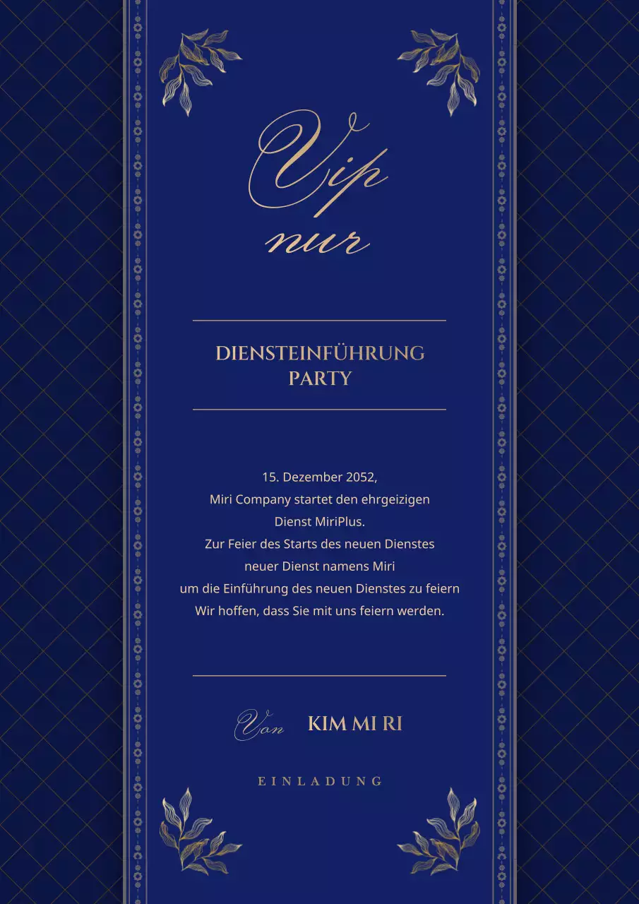Einladung zur VIP-Einführungsveranstaltung in Marineblau und Gold