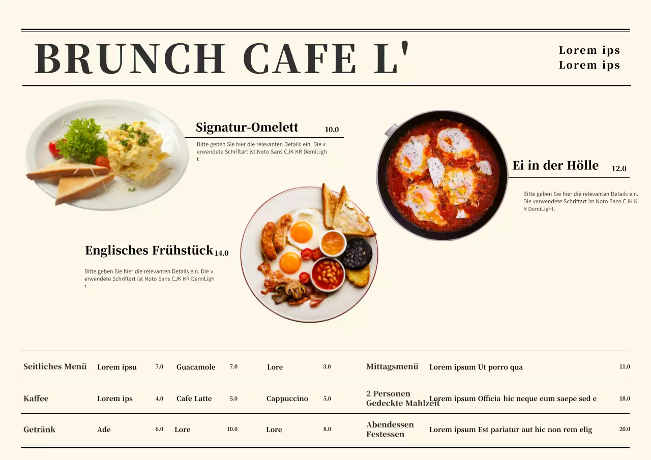 Beige einfaches Brunch-Café-Menü-Poster