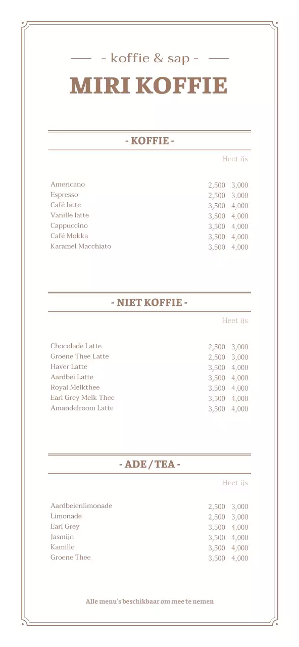 Een gids voor het bruine en witte menubord in caféstijl met stijlvol frame