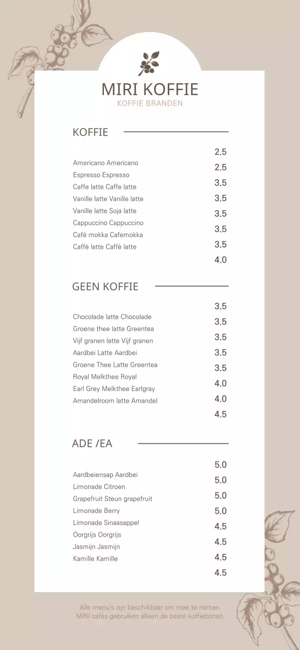 Emotionele bruin en wit koffie illustratie concept cafe menu prijzen