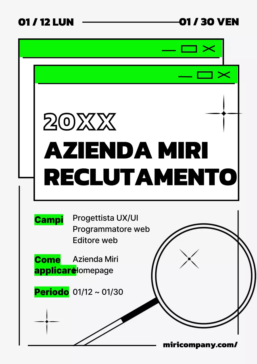 Annunci di lavoro aziendali in nero e verde neon