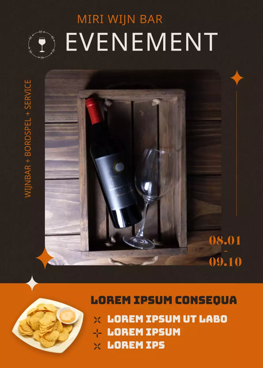 Wijnbar privékamer boeken evenement in bruin en oranje