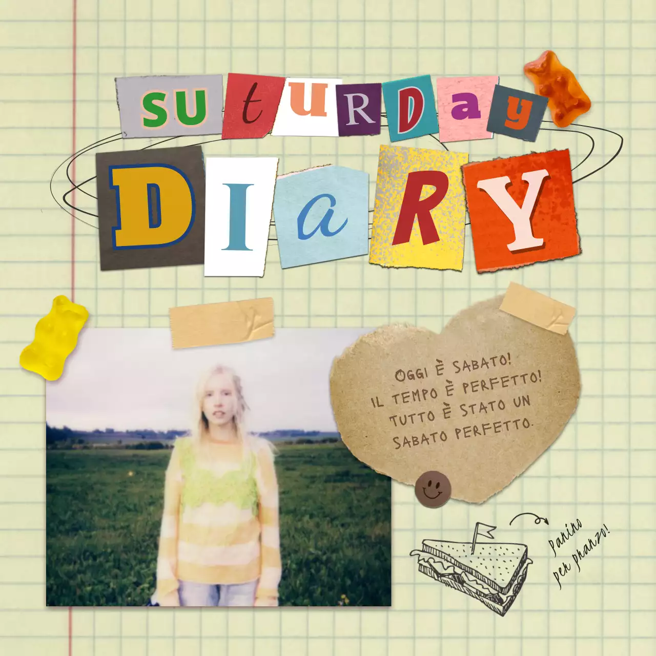 Pacchetto bundle diario con aspetto di collage vintage sbiadito