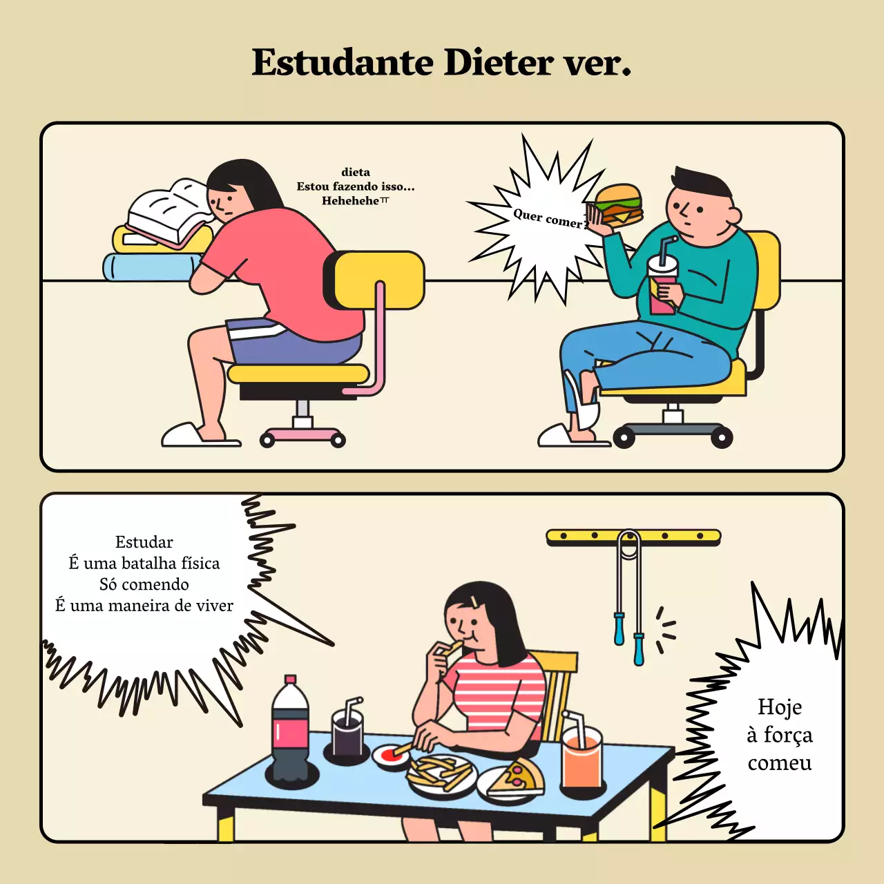Canto de dieta para examinandos de sensibilidade de nível B com conceito de ilustração de manga