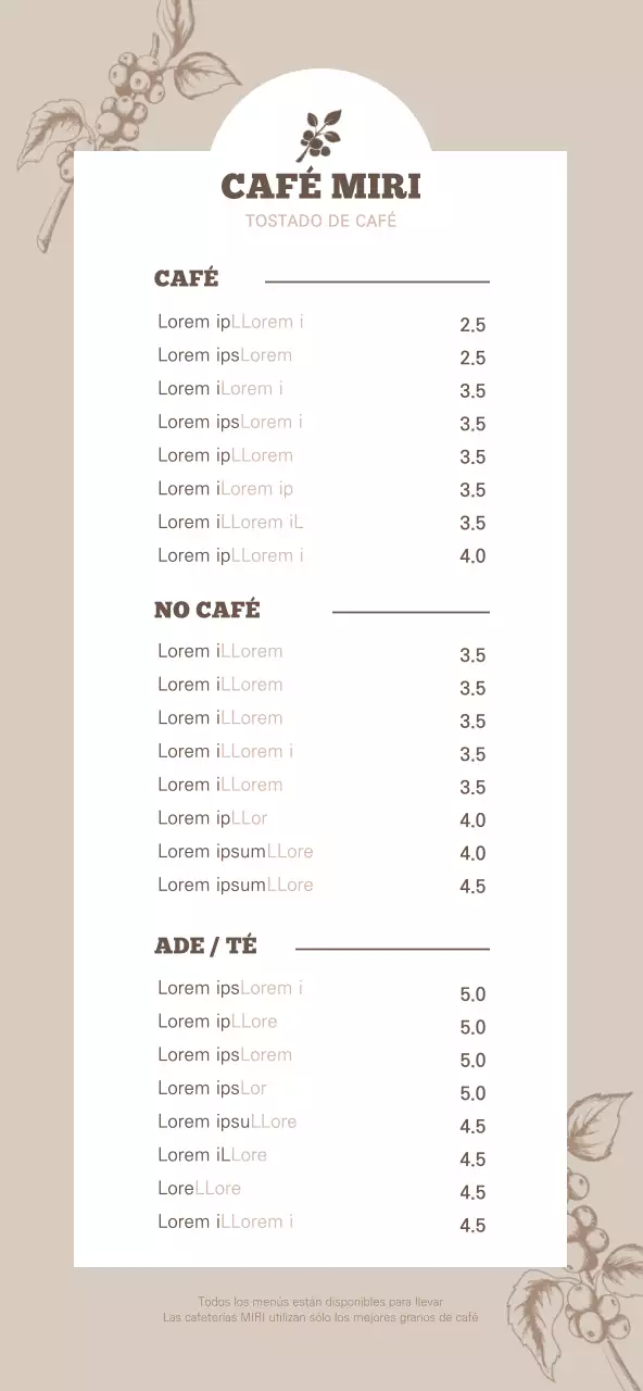 Emocional café marrón y blanco ilustración concepto cafetería menú precios