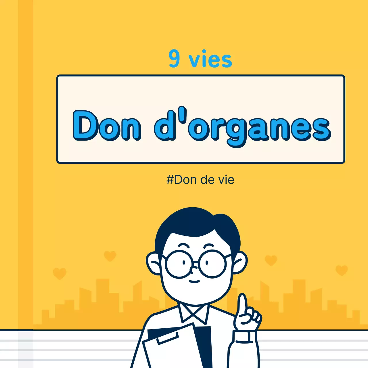 Carte de la journée du don d'organes jaune et bleu news design