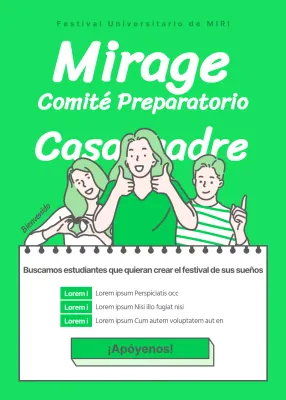 Tema de contratación de organizadores de festivales en verde lima fluorescente con ilustraciones limpias