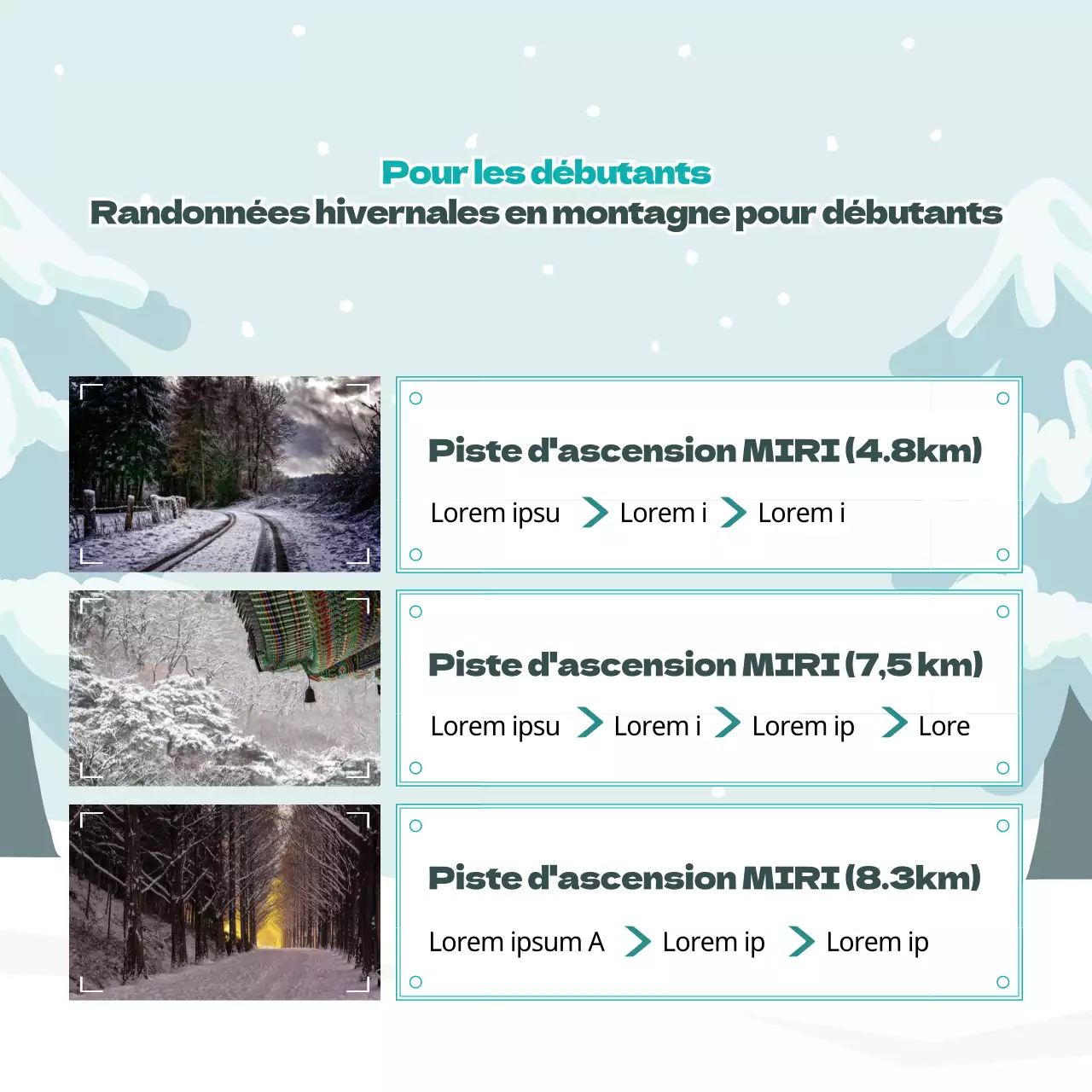 Illustrations mignonnes en bleu clair et vert Conseils de sécurité en montagne pour l'hiver