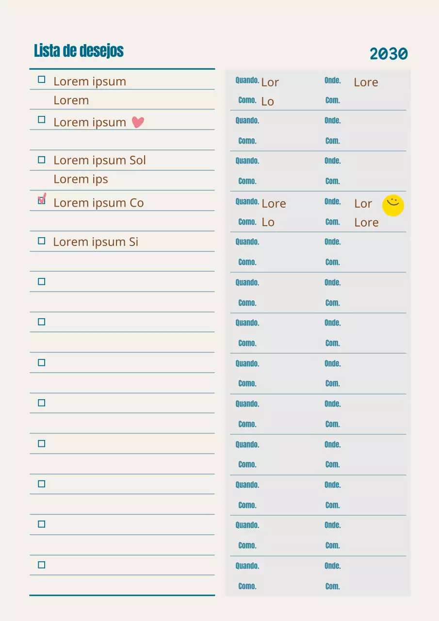 Uma lista de desejos turquesa e castanha