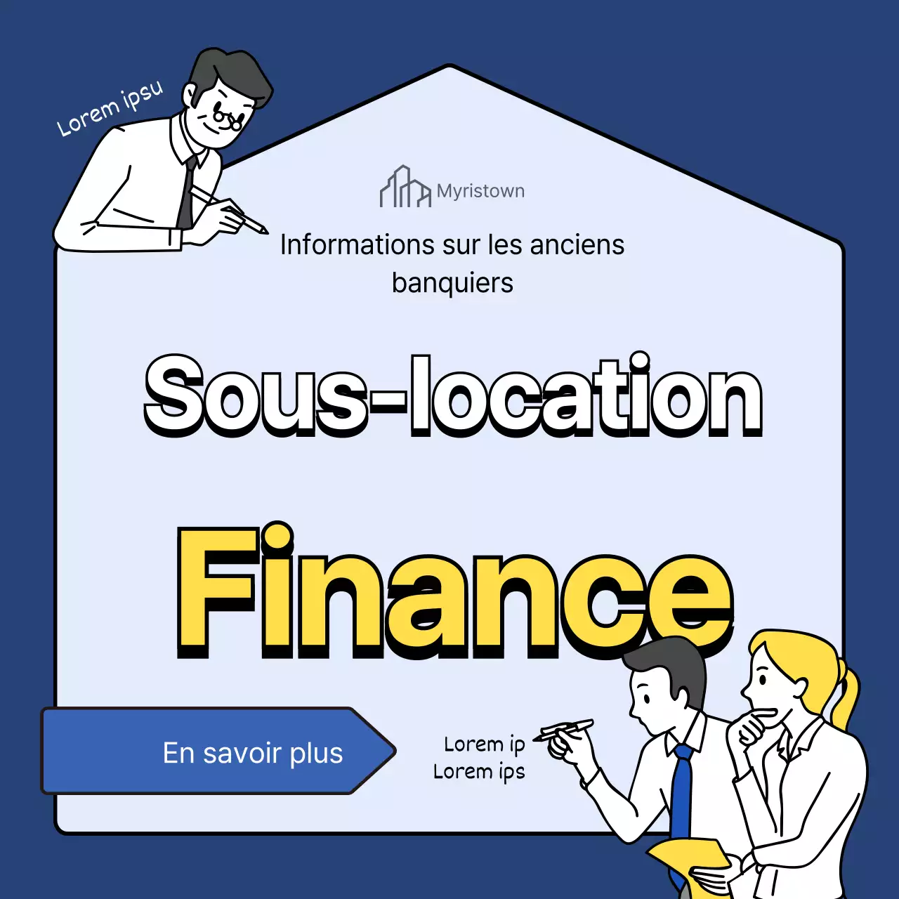 Prêt hypothécaire sur fond d'illustration d'une maison bleue et jaune