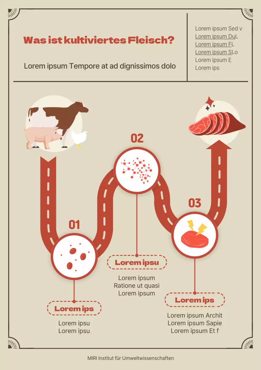 Roadmap des Produktionsprozesses von beigem und rotem Zuchtfleisch