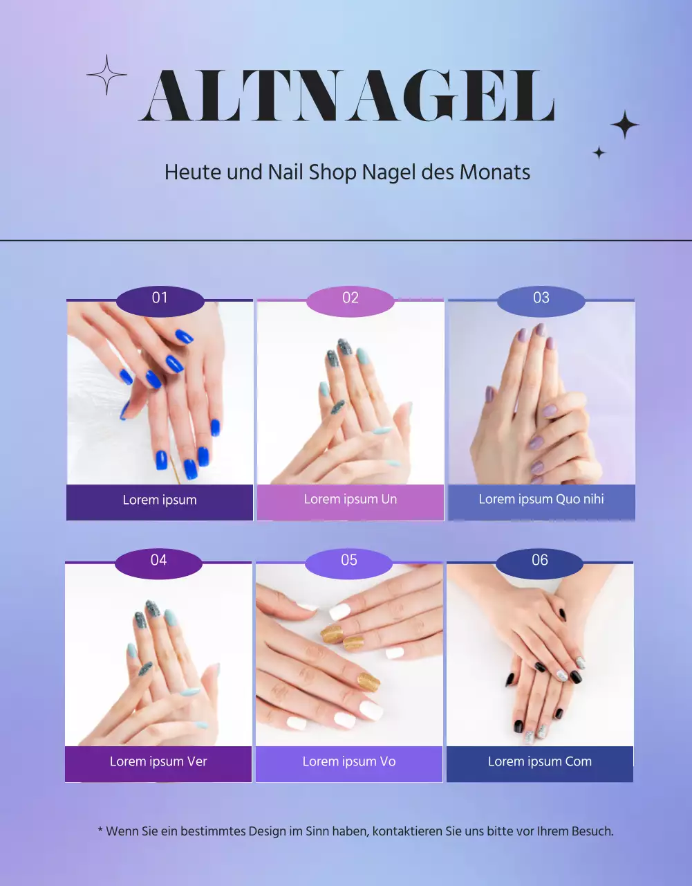 Förderung eines violetten, sentimentalen Nagelstudios