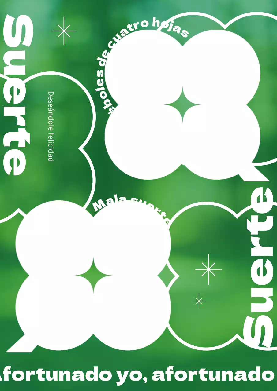 Bonito póster con diseño de trébol de cuatro hojas en blanco