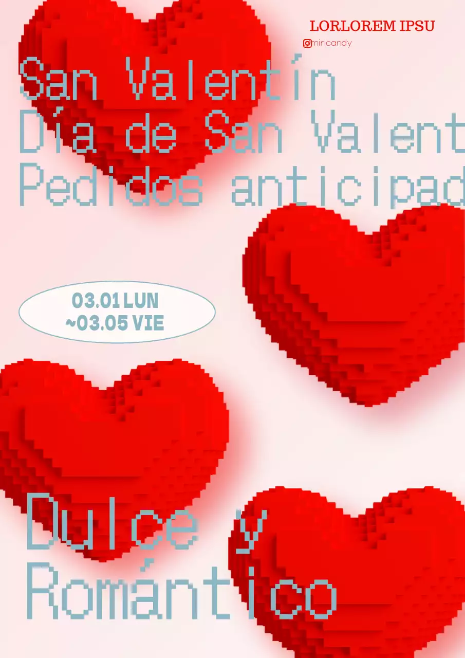 Bonito Corazón Pixel Art del Día Blanco en rojo para promocionar una tienda de caramelos