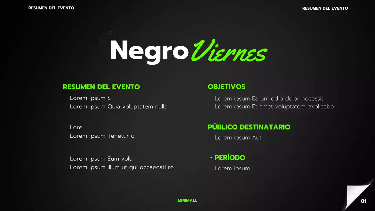 Un sencillo planificador de eventos de Black Friday para centros comerciales en negro y verde lima