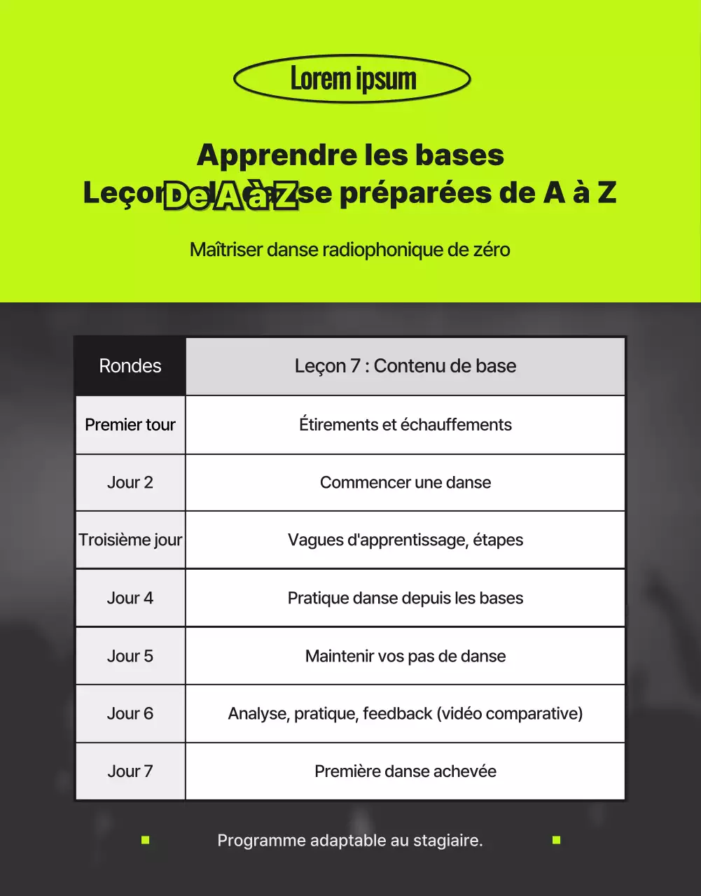 Cours de danse branchés en néon et noir