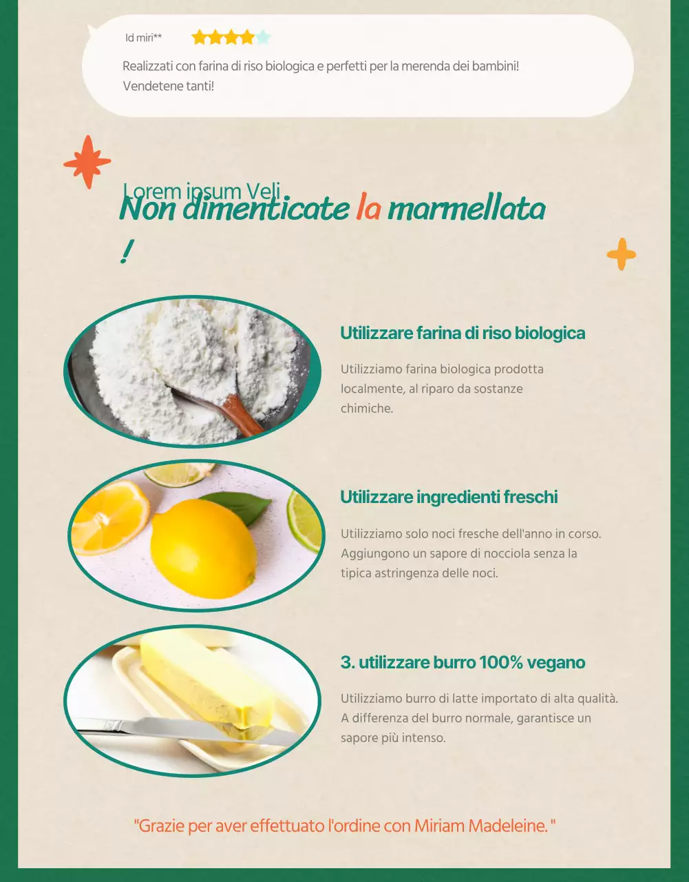 Vendere madeleine preconfezionate con sfondo verde