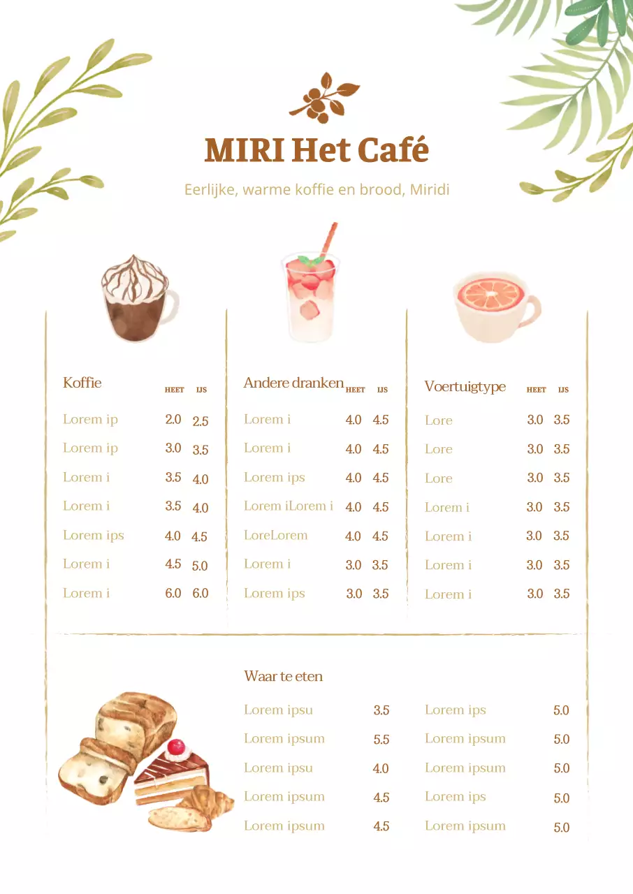 Witte achtergrond café menu illustratie poster