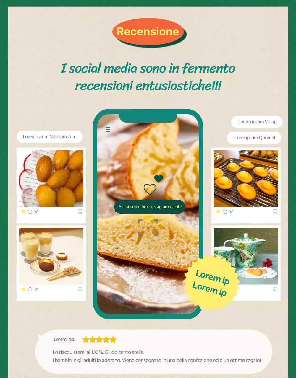 Vendere madeleine preconfezionate con sfondo verde