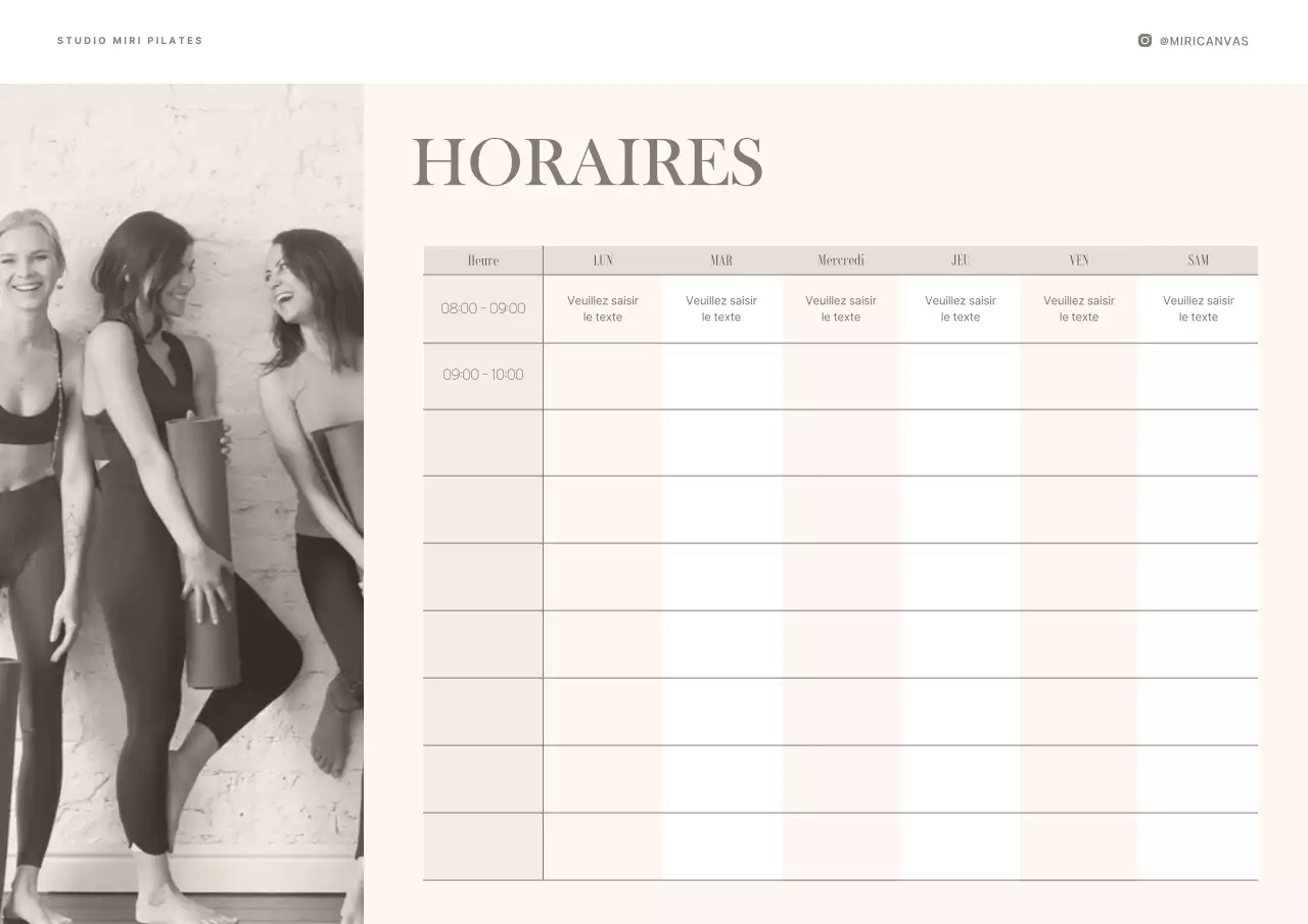 Programme de Pilates avec une mise en page de photos émotionnelles dans les tons beige-brun