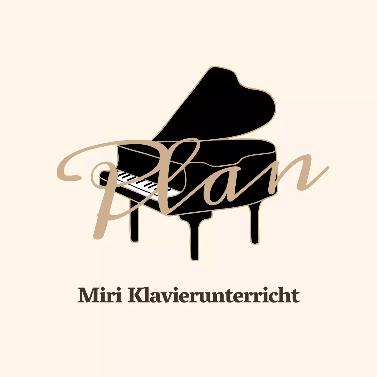 Logo der Klavierschule in einem emotionalen kursiven Stil in Hellgelb und Braun.